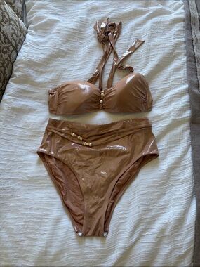 La Blanca High-Waist Shiny Bikini Set in Sand Siren